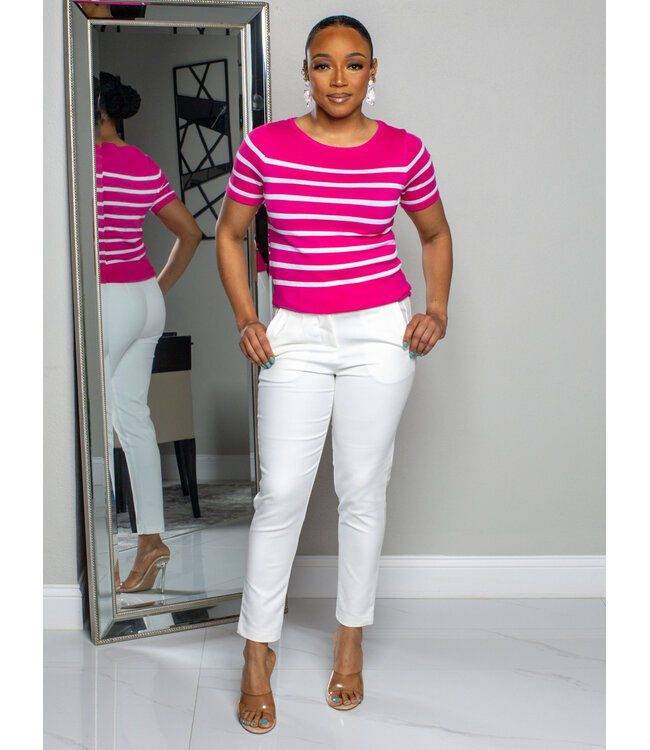ONE WAY STRIPED KNITTED TOP - HOT PINK
