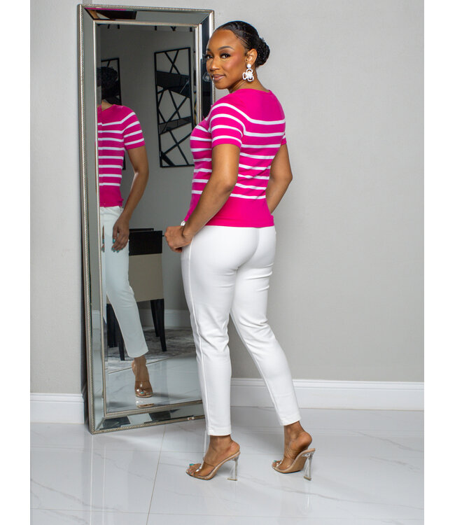 ONE WAY STRIPED KNITTED TOP - HOT PINK