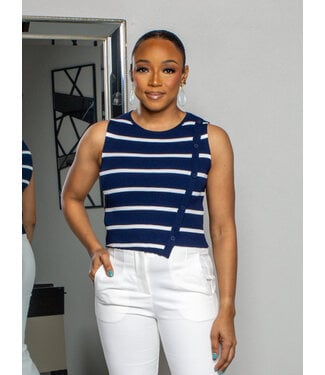 SIDE WAYS STRIPED TOP - NAVY