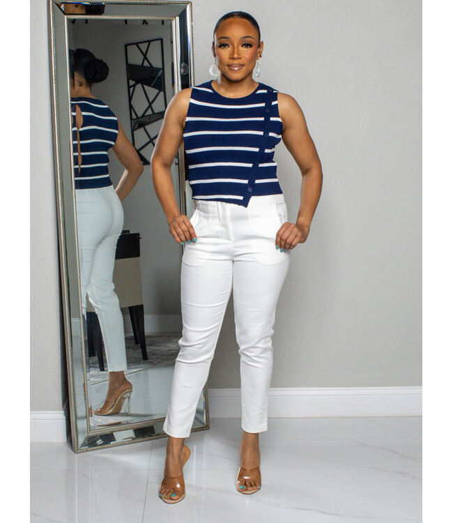 SIDE WAYS STRIPED TOP - NAVY