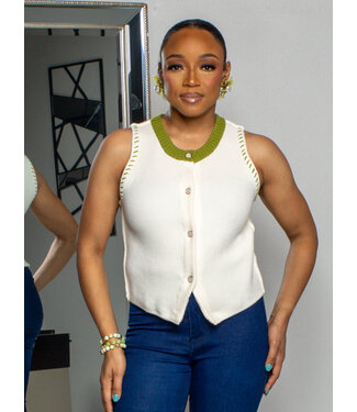 Stay Ready Knitted Top - Cream/Green