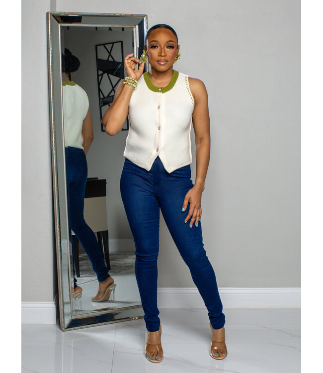 Stay Ready Knitted Top - Cream/Green