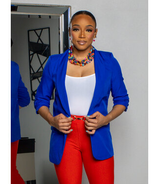 Meet & Greet Ruched Sleeve Blazer - Royal Blue