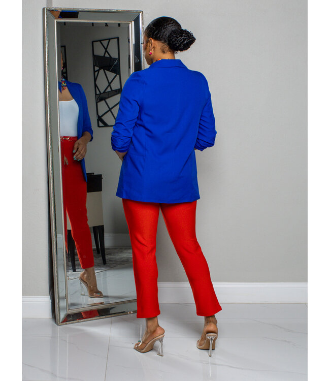 Meet & Greet Ruched Sleeve Blazer - Royal Blue