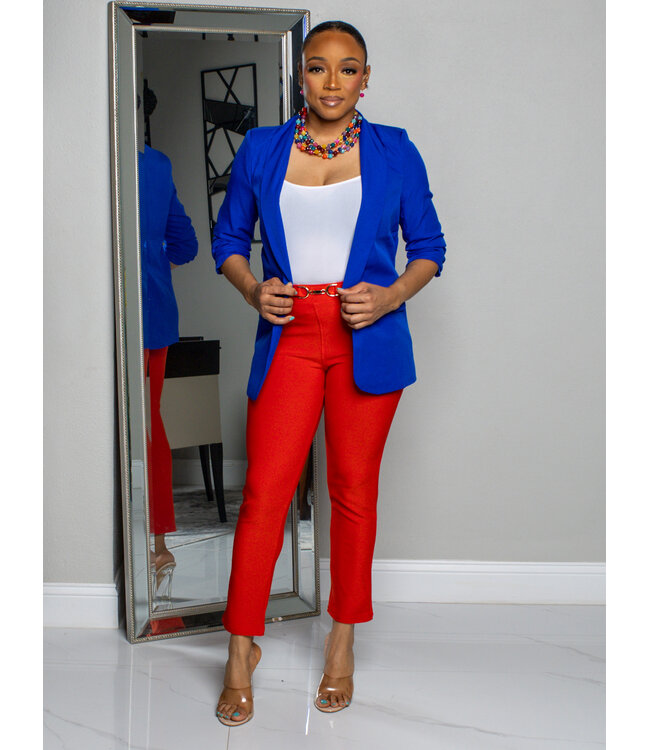 Meet & Greet Ruched Sleeve Blazer - Royal Blue