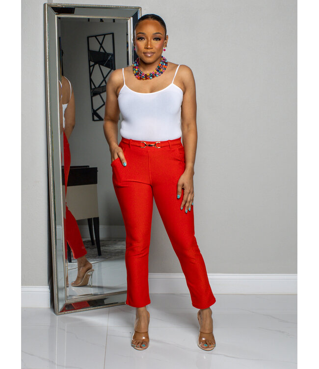 BUCKLE IT ANKLE PANTS - RED