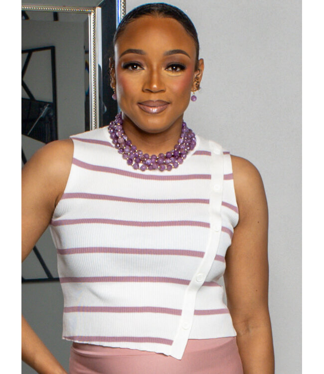 SIDE WAYS STRIPED TOP - MAUVE