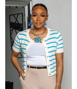 Tight Knit Buttoned Top - Aqua