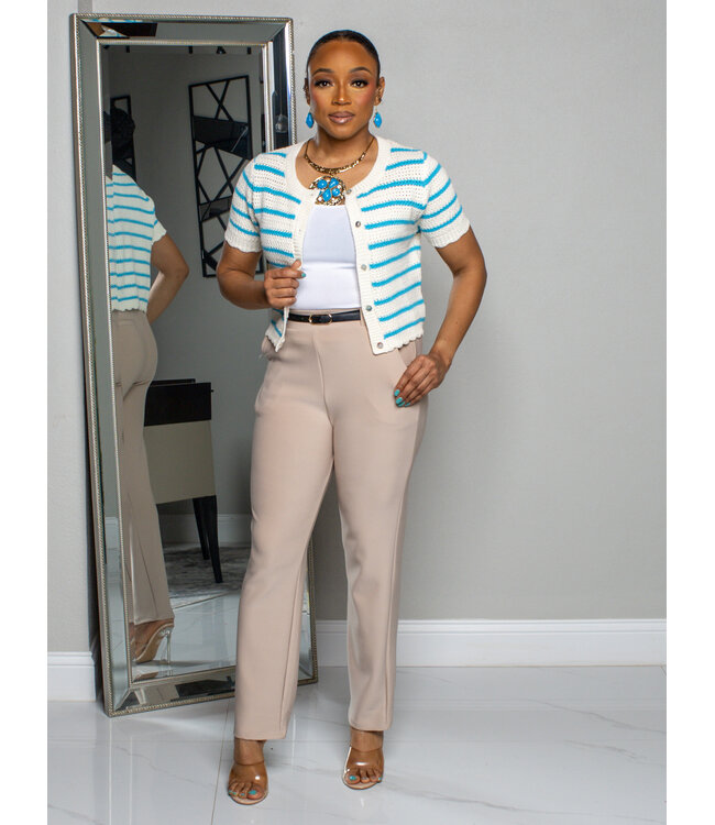 Tight Knit Buttoned Top - Aqua