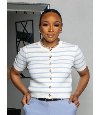 Well Aligned Striped Knitted Top - Blue