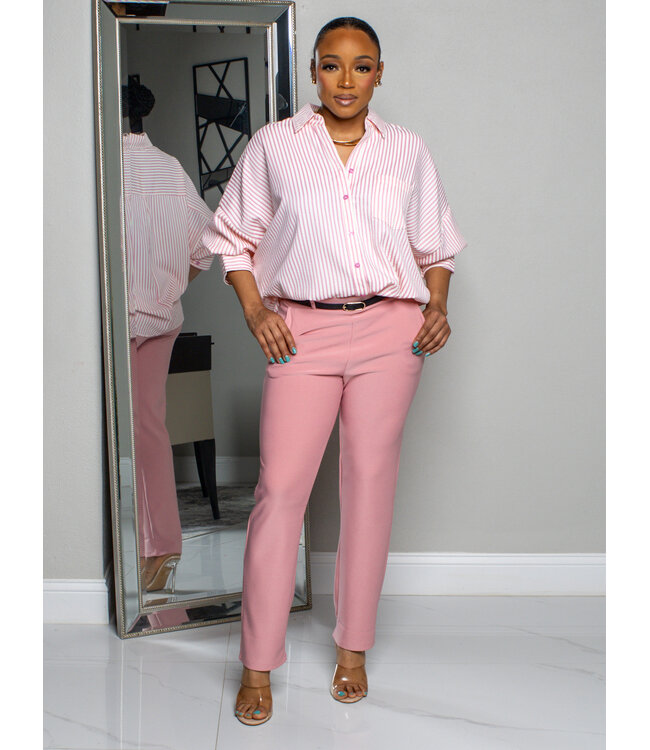 MAKE IT WORK BELTED PANTS - PINK