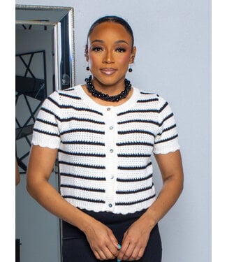 Tight Knit Buttoned Top - Black