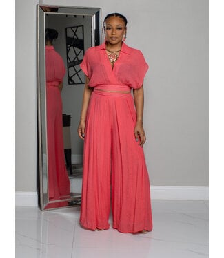 Vacation Mode Pants Set - Coral