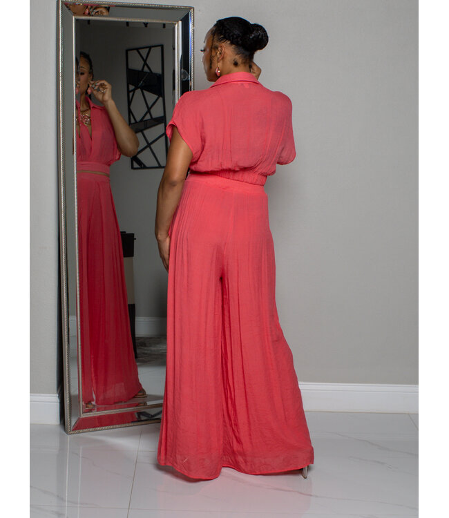 Vacation Mode Pants Set - Coral