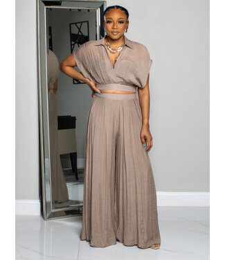 Vacation Mode Pants Set  - Light Mocha