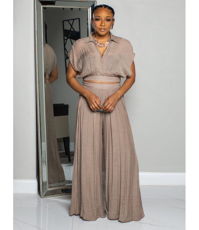 Vacation Mode Pants Set  - Light Mocha