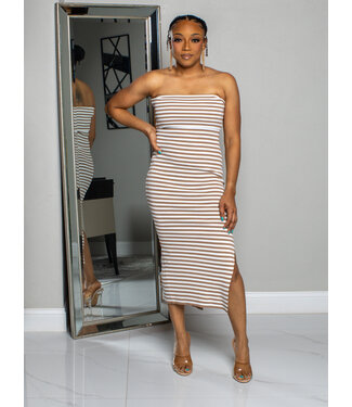 Broken Promises Striped Dress - Taupe