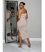 Broken Promises Striped Dress - Taupe