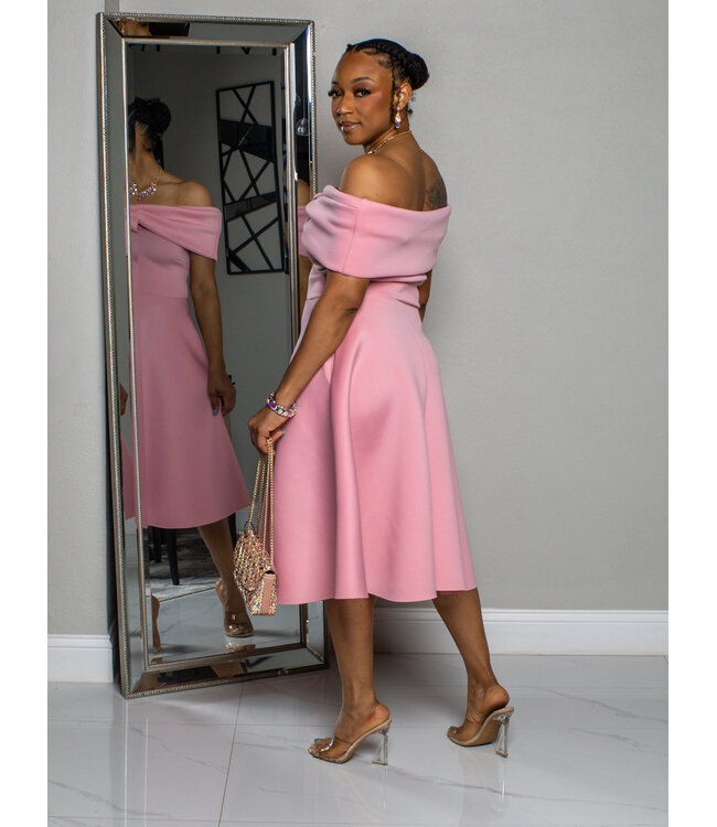 FRESH START OFF SHOULDER DRESS - PINK