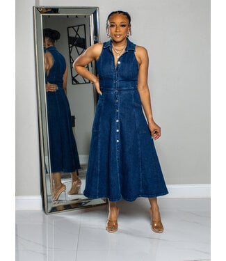 GOING DOWNTOWN DENIM MIDI DRESS
