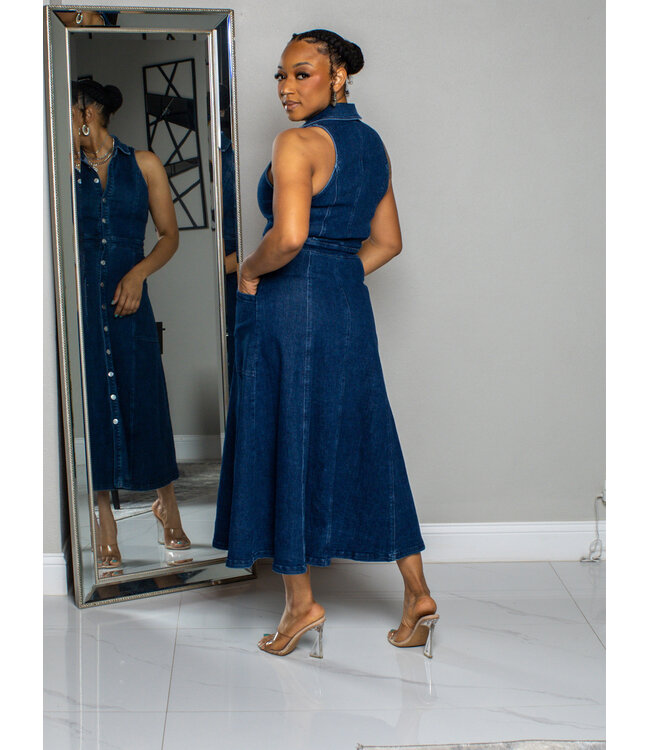 GOING DOWNTOWN DENIM MIDI DRESS