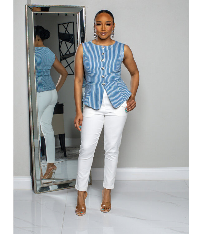 In A Straight Line Denim Vest Top