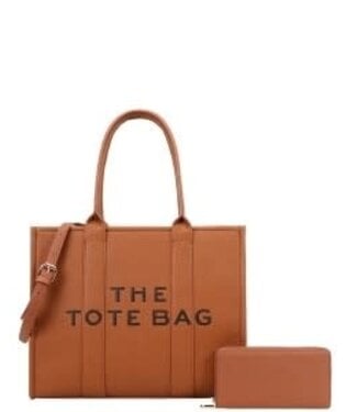 Carry All Tote Handbag & Wallet Set - Brown