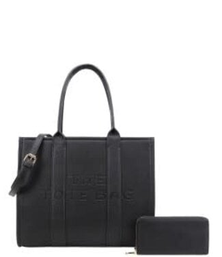 Carry All Tote Handbag & Wallet Set - Black/Black