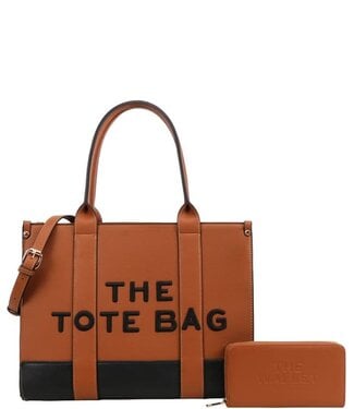 Carry All Tote Handbag & Wallet Set - Brown/Black