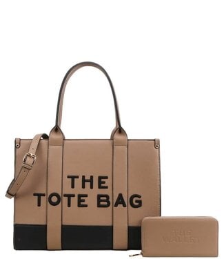 Carry All Tote Handbag & Wallet Set - Taupe/Black