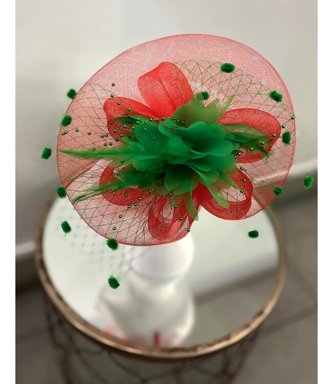 FLORAL GETAWAY FASCINATOR - RED/GREEN
