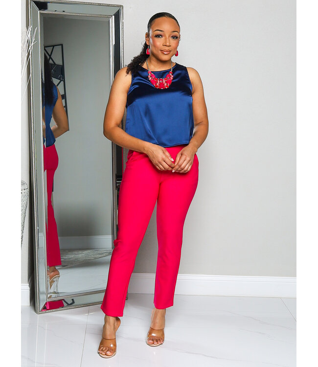 Pretty In Satin Top - Navy