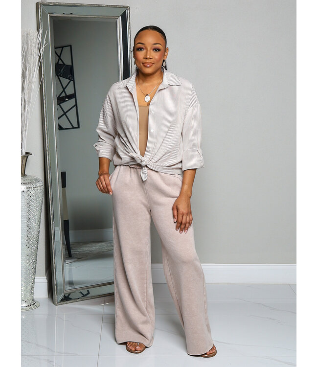 Making Rounds Striped Top - Taupe