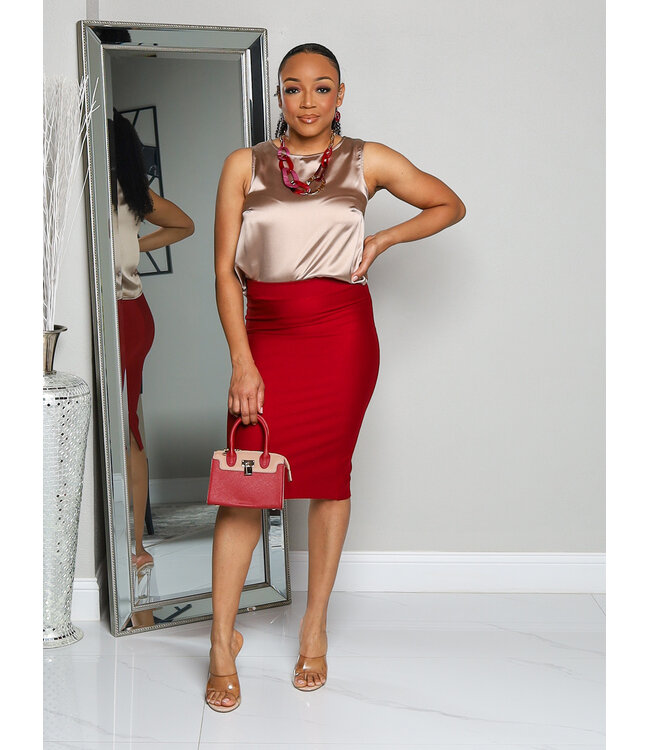 Pretty In Satin Top - Taupe