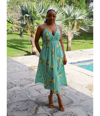 Criss Cross Lemon Sauce Midi Dress