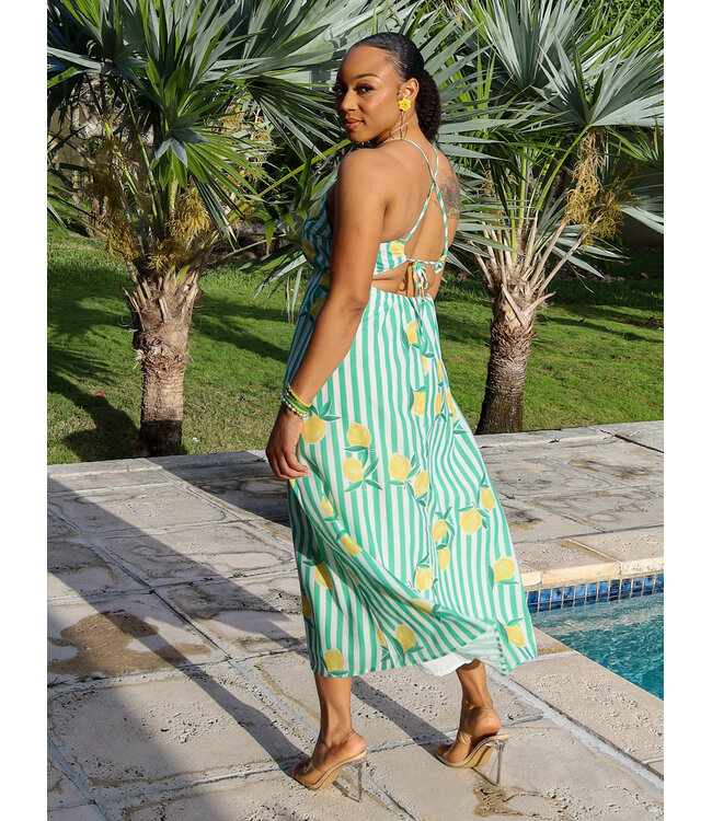 Criss Cross Lemon Sauce Midi Dress