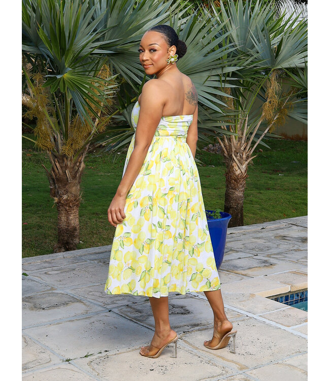 Sweet Citrus Bloom Midi Dress