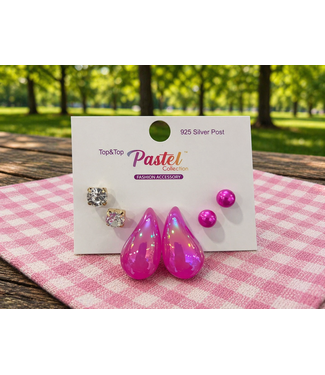 Step It Up 3 Pair Earring Set - Fuchsia