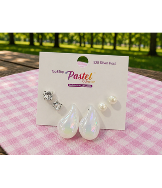 Step It Up 3 Pair Earring Set - White