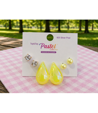 Step It Up 3 Pair Earring Set - Yellow