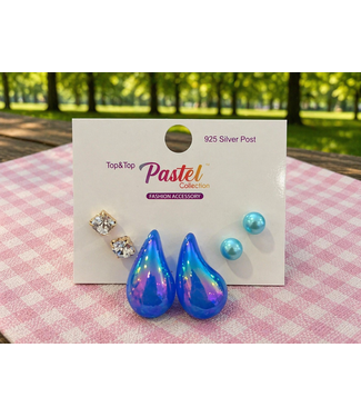 Step It Up 3 Pair Earring Set - Blue