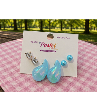Step It Up 3 Pair Earring Set - Aqua