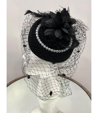 Pearls In The Garden Fascinator - Black