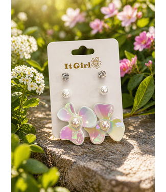 MAGICAL PETALS 3 PAIR EARRING SET - WHITE