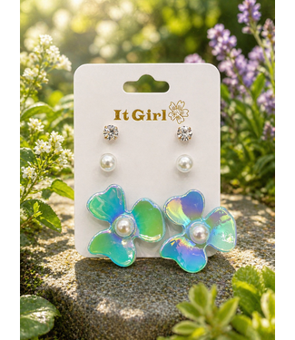 MAGICAL PETALS 3 PAIR EARRING SET - BLUE