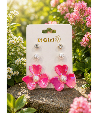 MAGICAL PETALS 3 PAIR EARRING SET - FUCHSIA