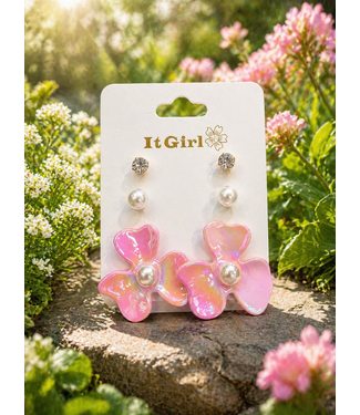MAGICAL PETALS 3 PAIR EARRING SET - LIGHT PINK