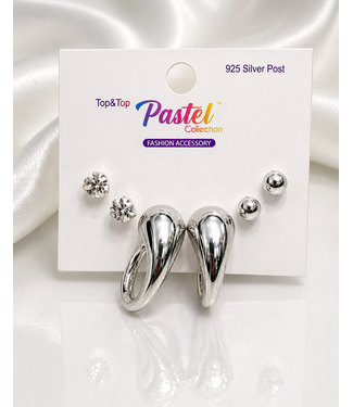 What A Wonder 3 Pair Earring Set - Silver