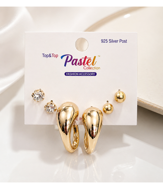 What A Wonder 3 Pair Earring Set - Gold