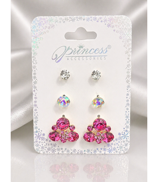 BIGGEST TREASURE 3 PAIR EARRING SET -  FUCHSIA